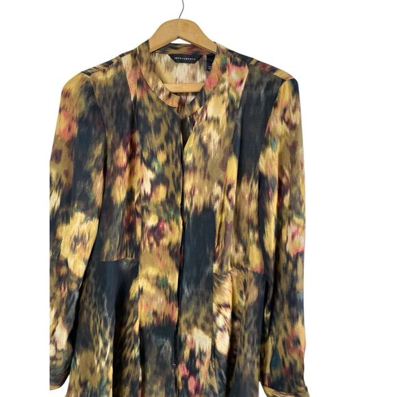 Investments Blouse Top Button Up Watercolor Floral Animal Print Romantic Boho M - Picture 6 of 14